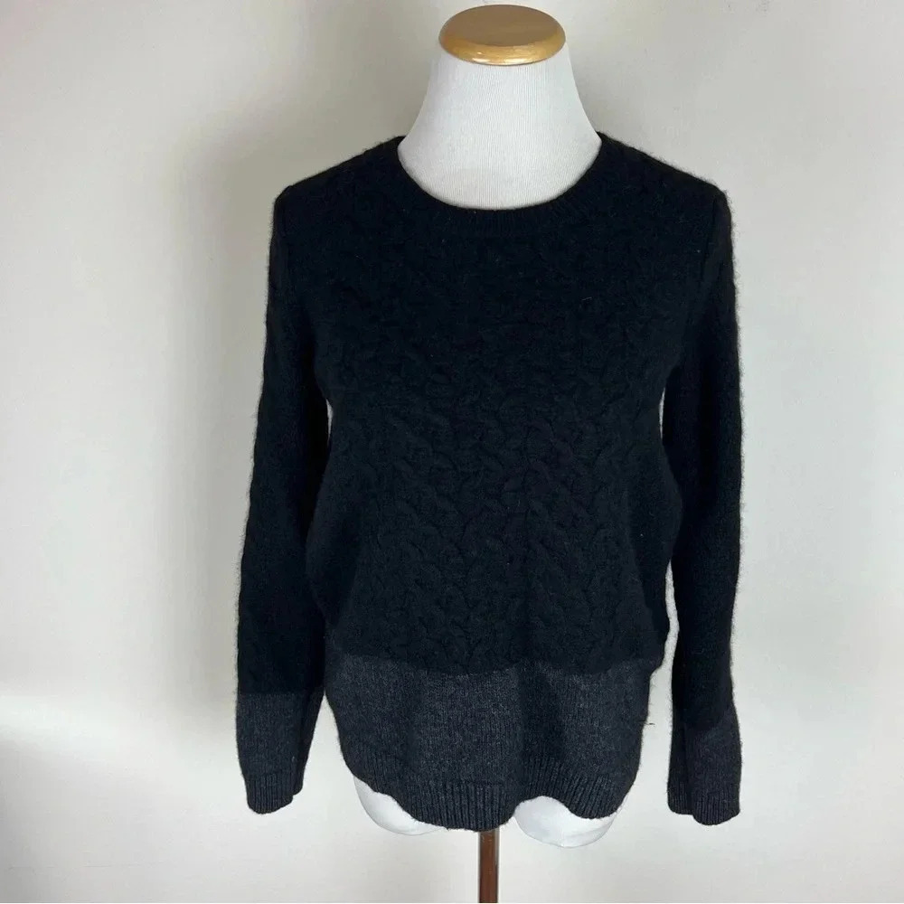 VINCE WOOL YAK YAK PULLOVER Sweater Cable Knit BLACK GREY Size S
